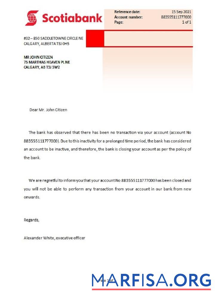 Downloadable Canada Scotiabank closure reference download for verification